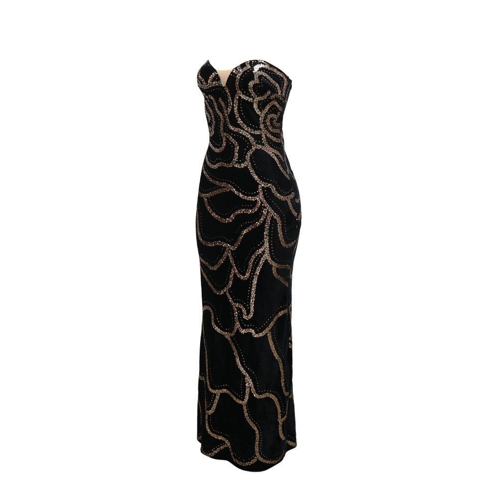 Vestido negro terciopelo con lentejuelas