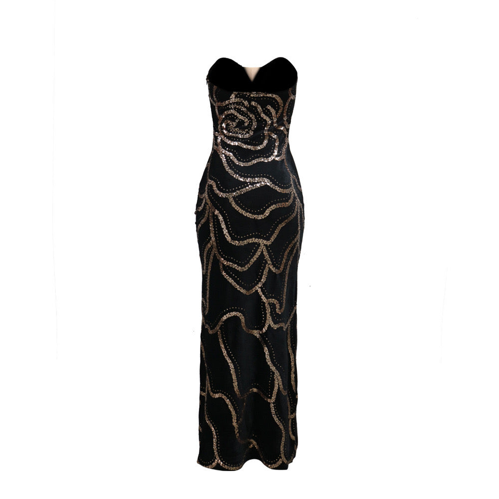Vestido negro terciopelo con lentejuelas