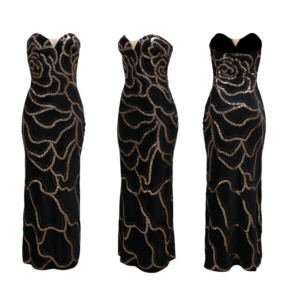 Vestido negro terciopelo con lentejuelas