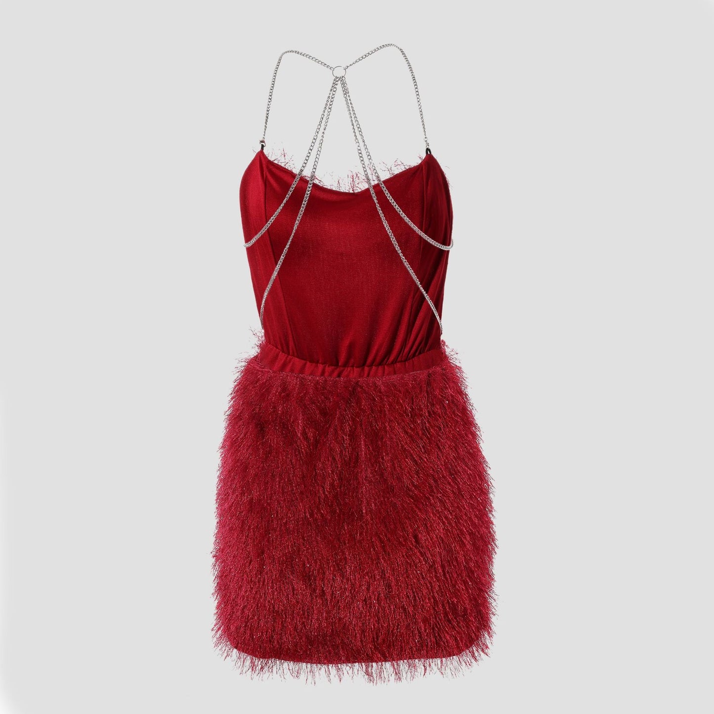 Vestido rojo corto cadenas