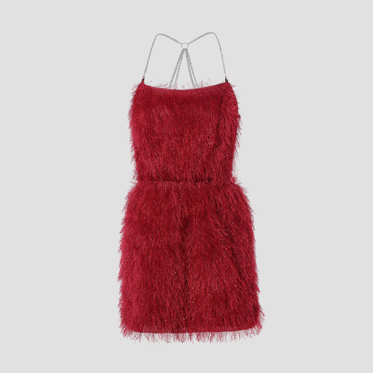 Vestido rojo corto cadenas