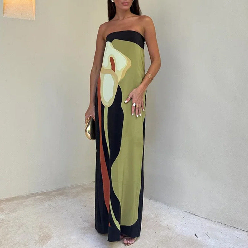 Vestido verde con negro